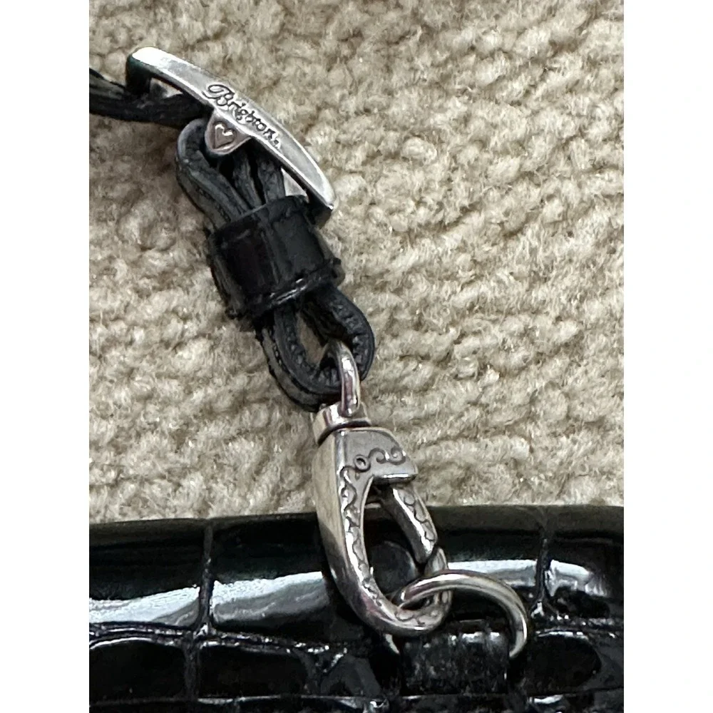 Brighton Patent Leather WALLET Crossbody Convertible‎ Clutch BLACK Croc Tri Fold